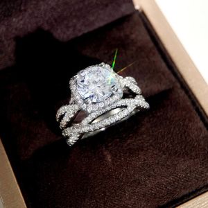 Bagues de mariage Vintage en diamant Moissanite pour femmes et hommes, incrustation de Zircon CZ, bagues de fiançailles pour amoureux, cadeaux de fête, bijoux fins