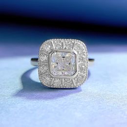 Anillo de diamante de moissanita Vintage 100% Plata de Ley 925 auténtica, anillos de banda de boda para fiesta para mujeres y hombres, regalo de joyería de compromiso