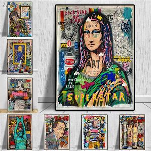 Toile d'art Graffiti Vintage avec personnage de Mona Lisa, affiches et imprimés de rue Pop Art, images murales, décor de chambre à coucher, Cuadros