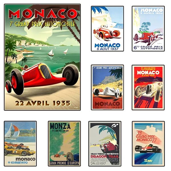 Vintage Monaco Prix F1 Racing Canvas Painting Affiche F1 Formule Grand Track Edition Racing Picture Wall Art Imprimés Aesthetic Room Decor Gamer Room Decor W06