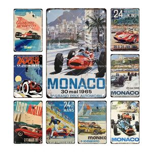 Vintage Monaco Racing Car Metal Tin Plate Retro Racing Car Iron Painting Wall Decoratie Sportauto Poster Garage Outdoor Decor Gepersonaliseerd metalen teken 30x20cm W01