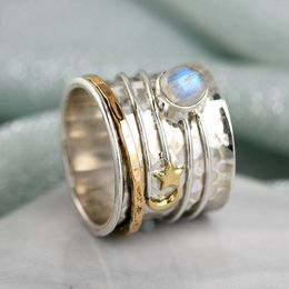 Vintage Moon Star Spinner Fidget Ringen voor Vrouwen Gehamerd Sterrenhemel Ring Spinner Brede Band Anti Angst Zorgen Sieraden geschenken