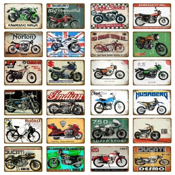 Vintage moto cavaliers art peinture métal étain signe course affiche Plaque Bar Pub Garage peinture murale autocollant chambre personnalisé décor taille 30X20CM w01
