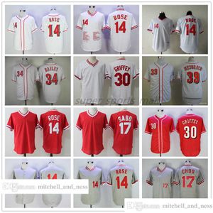 Vintage film honkbal draagt Jersey 14 Pete Rose 17 Chris Sabo 30 Ken Griffey Jr. 34 Homer Bailey 39 Devin Mesoraco Jerseys 1969 1976 Mannen Vrouwen Jeugd Maat S--XXXL