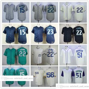 Vintage film honkbal draagt Jersey 15 Kyle Seager 22 Robinson Cano 23 Nelson Cruz 51 Suzuki Ichiro 56 Jim Bouton Jerseys mannen vrouwen jeugd maat S--XXXL