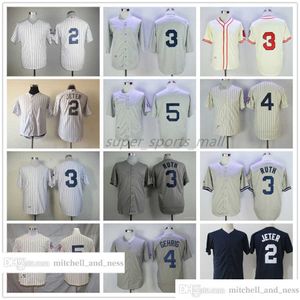 Vintage Movie Baseball Wears Jersey 3 Babe Ruth 2 Derek Jeter 4 Lou Gehrig 5 Joe DiMaggio 1939 Jerseys Hombres Mujeres Jóvenes Tamaño S - XXXL