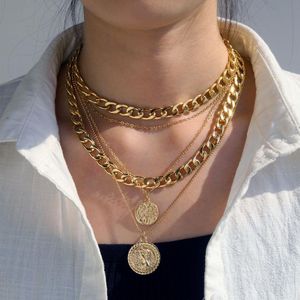 Collier ras du cou multicouche en or pour femmes, Vintage, pièce de monnaie, pendentif papillon, mode Portrait, chaîne épaisse, bijoux 297V