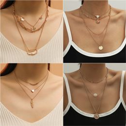 Vintage multi-layer sprankelende ketting Choker ketting voor vrouwen goud kleuren kettingen mode dunne ketting hanglagende sieraden cadeau