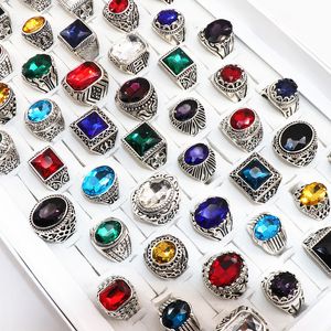 Vintage multicolor glazen edelsteen gesneden bloemen ring voor mannen vrouwen Tibetaanse zilveren sieraden