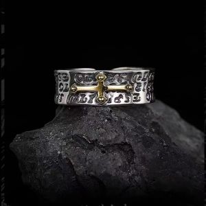 Vintage Mythologie Osiris 14K Zwart Gouden Ring Religieus Kruis Graffiti Brief Opening Verstelbare Ring Mannen Amulet Sieraden