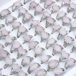 Anillo de cuarzo rosa Natural Vintage para mujer, conjunto de anillos de compromiso de cristal geométrico, regalo femenino, joyería fina, 25 unids/lote 240115