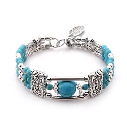 Vintage natuursteen Boheemse armband voor vrouw handgemaakte sieraden blauwe ronde kralen gesneden boho armbanden armbanden femme pulseras