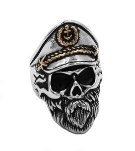 Anillo Vintage de calavera de capitán de la Marina, joyería de acero inoxidable, ancla Punk, anillo de motorista del ejército militar de la Marina para hombre 891B6975728