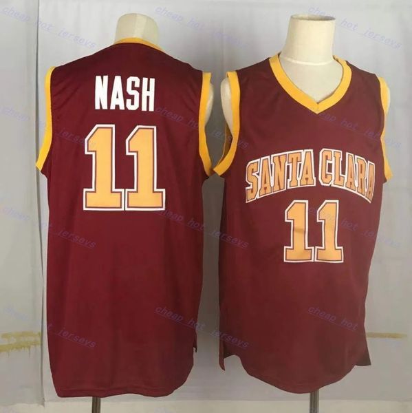 Vintage NCAA 11 Steve Nash Santa Clara Bronchos College Basketball Maillots Red Ed Shirts Jersey S-XXL