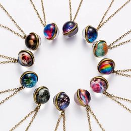 Vintage Nebula Galaxy Ketting Universe Planeet Sieraden Dubbelzijdig Glas Art Picture Gloed in Dark Hanger Ketting