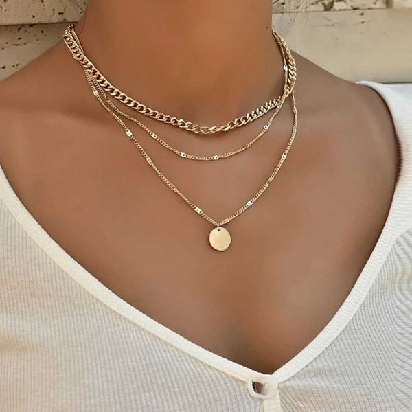 Collier Vintage sur le cou, chaîne en or, bijoux pour femmes, accessoires superposés pour vêtements de filles, cadeaux esthétiques, pendentif à la mode 2021