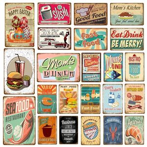 Vintage nieuwe kunst schilderen ontbijt lunch eten drink goed fast food metal borden pub bar huis huis keuken muur decor mom's diner metalen poster bord maat 30x20cm w02