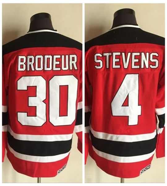 Vintage New Jersey 4 Scott Stevens 30 Martin Brodeur Hockey Jerseys Hombres Inicio Rojo Cosido Camisas C Parche