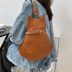 Vintage nouvelles femmes poitrine taille sac chat forme épaule décontracté sacs à bandoulière qualité en cuir Handag sac à main dames marque Designer 220923