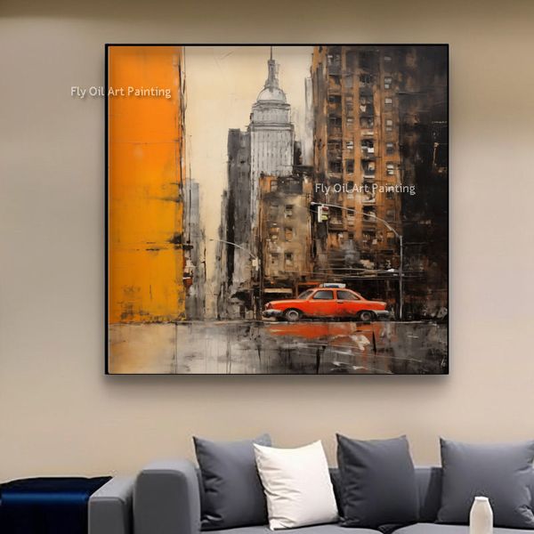 Vintage New York City Oil Painting 100% Handmade Empire State Building Mur Art Urban Canvas PEINTURE CATLYSCAPE CATLYCY