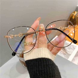 Vintage Nieuwe Ovale Metalen Frame Bril Vrouwen Mode Optische Bijziendheid Blokkeren Brillen Populaire Reading Anti-Blauw Licht BrillenEQR6
