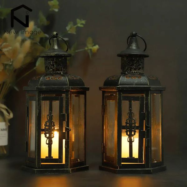 Vintage nordique bougeoir lanternes bougies esthétique suspendus lanterne fer noir décor à la maison décoration de salle de mariage 240301