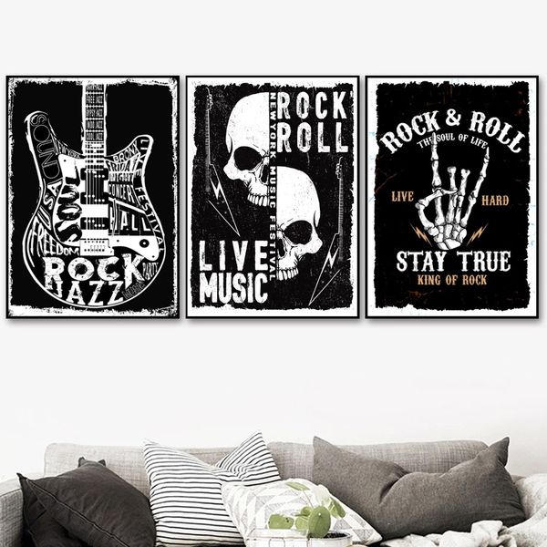 Vintage nordique rock and roll live music guitar affiche et imprimés art mur