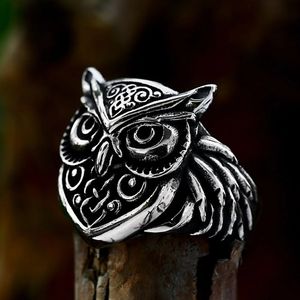 Animales de búho nórdicos nórdicos vintage anillos de la cabeza de búho para hombres 14k oro vikings anillo de animales anillo de moda regalos de joyería