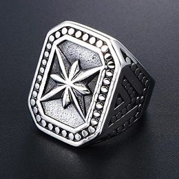 Bague chevalière Vintage North Star pour hommes, en or jaune 14 carats, Punk Biker, bijoux d'équitation pour moto