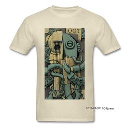 Vintage Octopus Tshirt Man Georges Braque T-shirt Artist Designer T-shirt Gitaar Lover Monster Tops Mens Beige Tees Katoen 210629