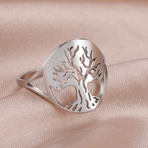 Vintage de vie anneaux en acier inoxydable pour femmes hommes arbre chanceux bijoux bijoux mode large ring d'anniversaire cadeau