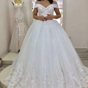 Vintage Off the épaule Princess Ball Bow Sweetheart Lace Applique Wedding 2024 Elegant Woman Bride Robes 0523
