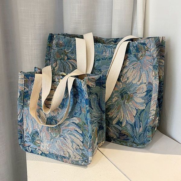 Bolso de lona con pintura al óleo Vintage para mujer, tendencia 2023, nuevos bolsos de hombro pequeños de diseñador, bolso de mano informal para mujer, bolso de compras a la moda