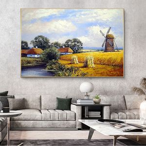 Pintura al óleo Vintage, póster de paisaje impreso, arte de pared, lienzo, imagen de estilo campestre para decoración del hogar y la sala de estar