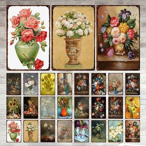 Vintage Oil Painting Style Bloem metaal schilderij Plaque Bord Wand Decor Art Tinnen Tekens Posters Man Cave Bar Club Decoratie schilderen 30x20cm W03