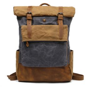 Vintage olie wax canvas tas reizen mode rugzak vrije tijd outdoor bergbeklimmen tas botsing kleur rugzak