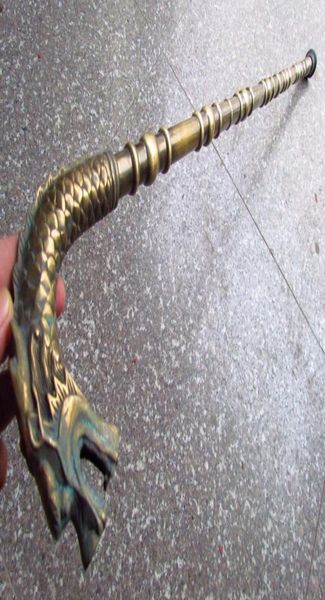 Vintage Old Copper Walking Sport Sticks Canes Trekking Strongdragon Head Handle3644747