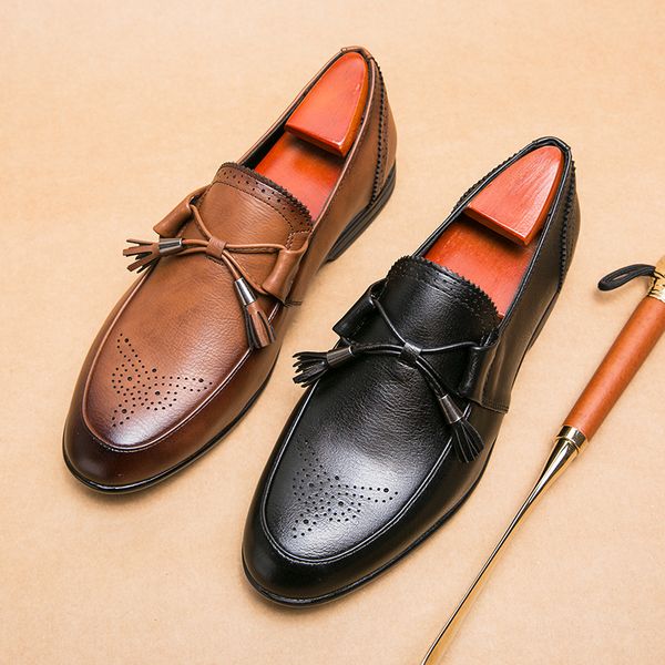 Vintage vieux Oxford chaussures bout pointu poinçon sculpté frange un étrier hommes mode chaussures décontractées formelles différentes tailles 38-47