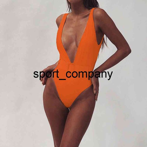 Vintage Orange une pièce maillot de bain femmes col plongeant maillots de bain Push Up Monokini brésilien maillots de bain été plage porter 2021