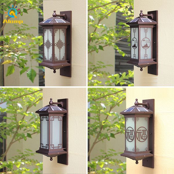 Lámparas solares Vintage para exteriores, luces montadas en la pared, estilo chino, impermeables, de aluminio, inalámbricas, para jardín, patio, iluminación de pasillo