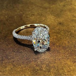 Vintage Ovaal geslepen 4ct Lab GROTE Diamanten Belofte Ring 100% Echt 925 sterling Zilver Engagement Wedding Band Ringen Voor Vrouwen Jewelry301P