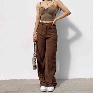 Vintage surdimensionné velours côtelé Baggy pantalon femmes Harajuku y2k marron large jambe pantalon Streetwear survêtement taille haute pantalon été 210915