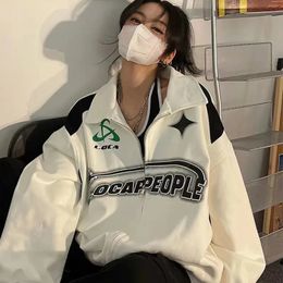 Vintage surdimensionné femmes sweatshirts grunge y2k streetwear coréen noir blanc zip up up hoodies femelle Hop Hop Fashion Tops 240325