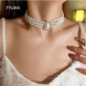 Vintage Palace multicouche perle colliers ras du cou pour femmes court géométrique cristal colliers mariages mariée bijoux