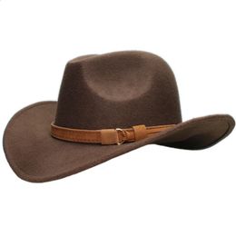 Vintage parent-enfant femmes hommes enfant enfant laine à large bord Cowboy Western chapeau Cowgirl melon casquette chameau bande de cuir 545761 cm 240130