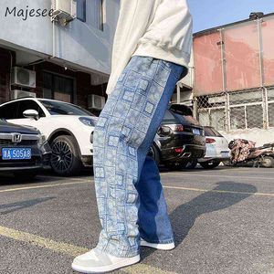 Vintage Patchwork Design Jeans Hommes Pantalons à Jambes Larges Streetwear Hip Hop Lâche Chic Surdimensionné 3XL Beau Tout-match Style Coréen G0104