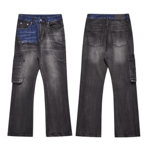 Vintage patchwork heren wijd uitlopende jeans streetwear pant brede been hiphop zwarte slanke spiegel jeans