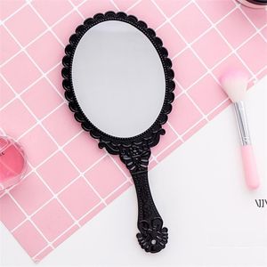 Vintage patroon handvat make-up spiegel brons rose goud roze zwart kleur persoonlijke cosmetische spiegel RRD12623