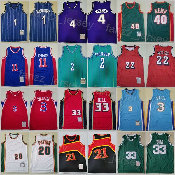 Maillots de basket-ball vintage Paul Pierce rétro Steve Nash 13 Throwback Dennis Rodman 10 Alonzo Mourning 33 Jerry West 44 Jason Williams 55 Allen Iverson 3 Ray Allen 20