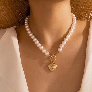 Vintage Pearl Chains Necklace Collar Statement Hanger voor vrouwenketen op de nek Toosterkant Punk Jewelry Friendship Gift kettingen301Q